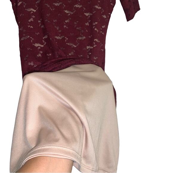 BCBG Max Azria Burgundy Lace Short Sleeve Mini Dress - Picture 5 of 7